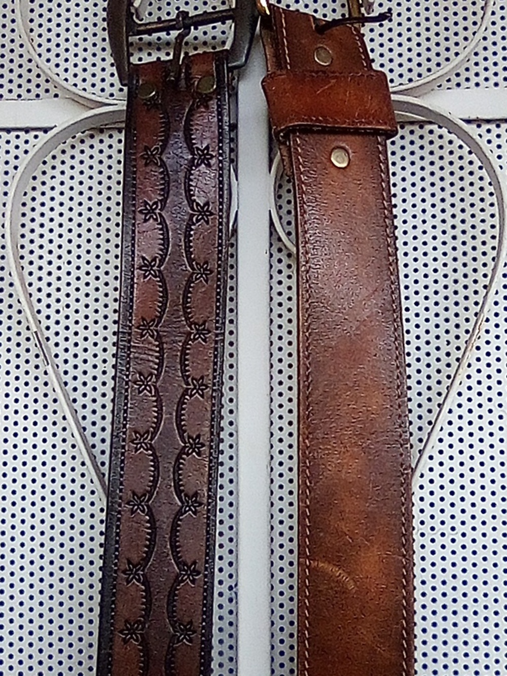 Two Genuine Leather Cowhide Belts Size 34 With Solid Brass Buckle